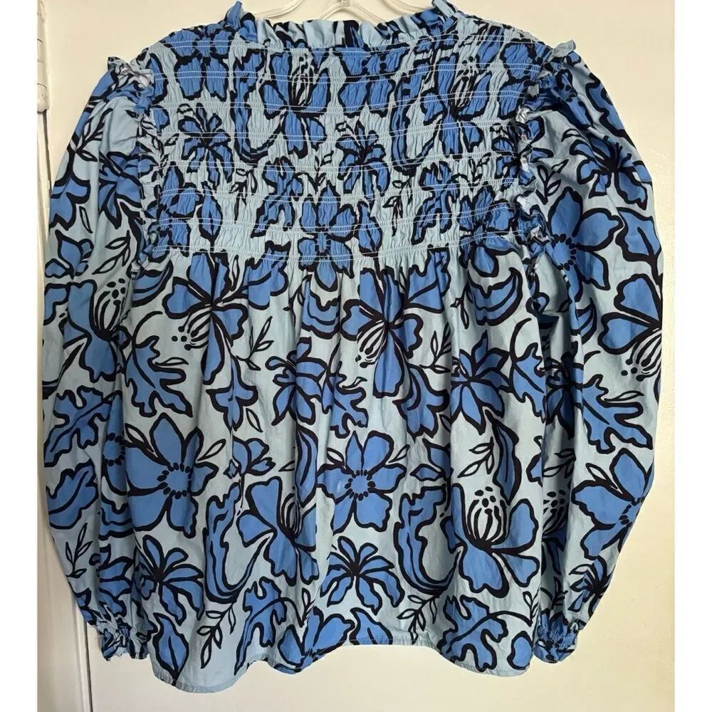 Sail to Sable Fall Floral Long Sleeve Tassel Front Top - Omphalodes/Blue Size L - Picture 6 of 8